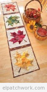 Camino de mesa patchwork con hojas para otoño