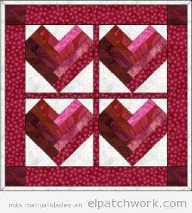 Quilt de patchwork con corazones