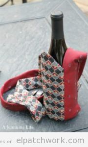 Tutorial funda botella patchwork con corbatas
